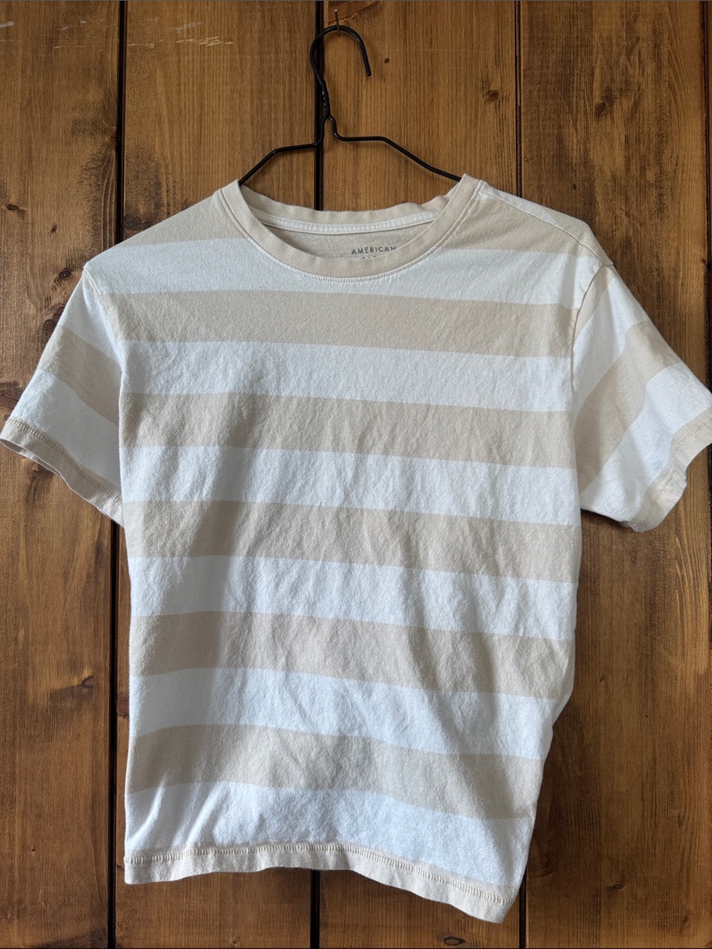 American Eagle Outfitters women’s Cream and White Striped Crewneck Tee